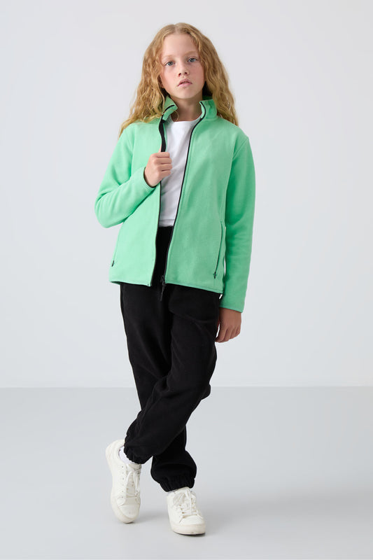 Forest Green Thick Soft Textured Standard Fit Embroidered Fleece Girls' Sweatshirt - 75154