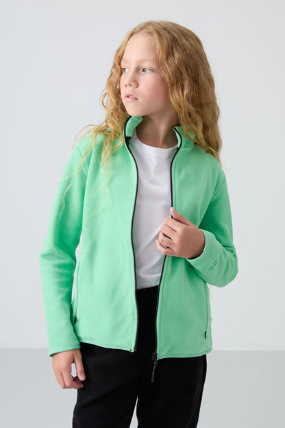 Forest Green Thick Soft Textured Standard Fit Embroidered Fleece Girls' Sweatshirt - 75154