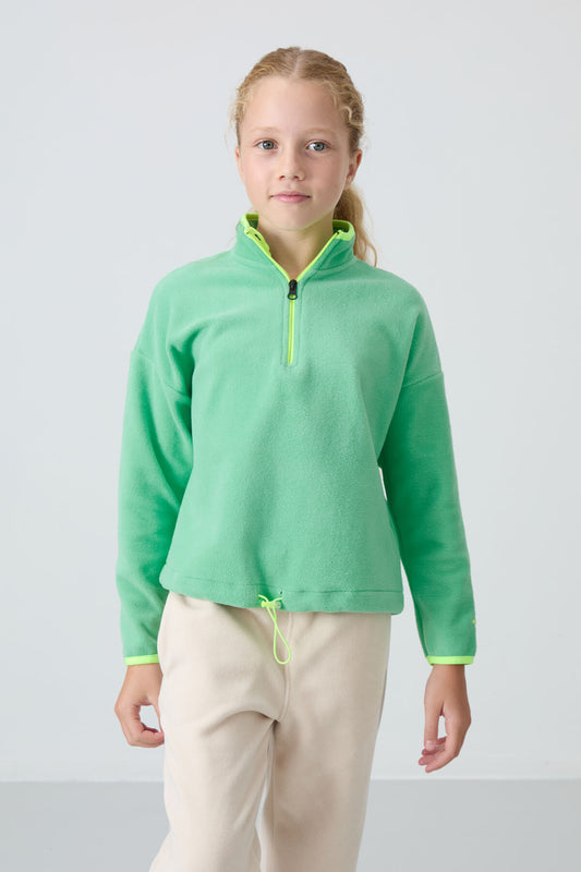 Forest Green Thick Soft Textured Standard Fit Embroidered Fleece Girls' Sweatshirt - 75151