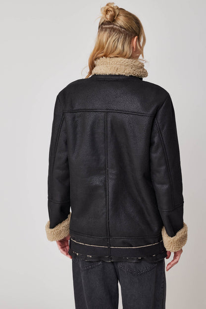 FUR DETAILED LONG BIKER JACKET