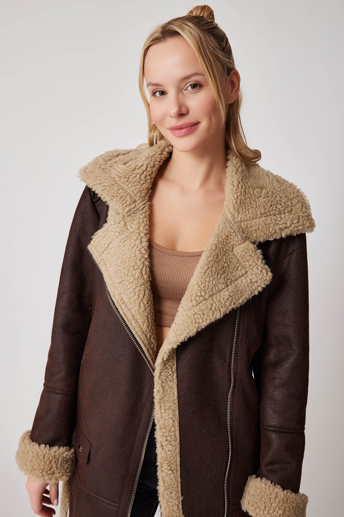 FUR DETAILED LONG BIKER JACKET