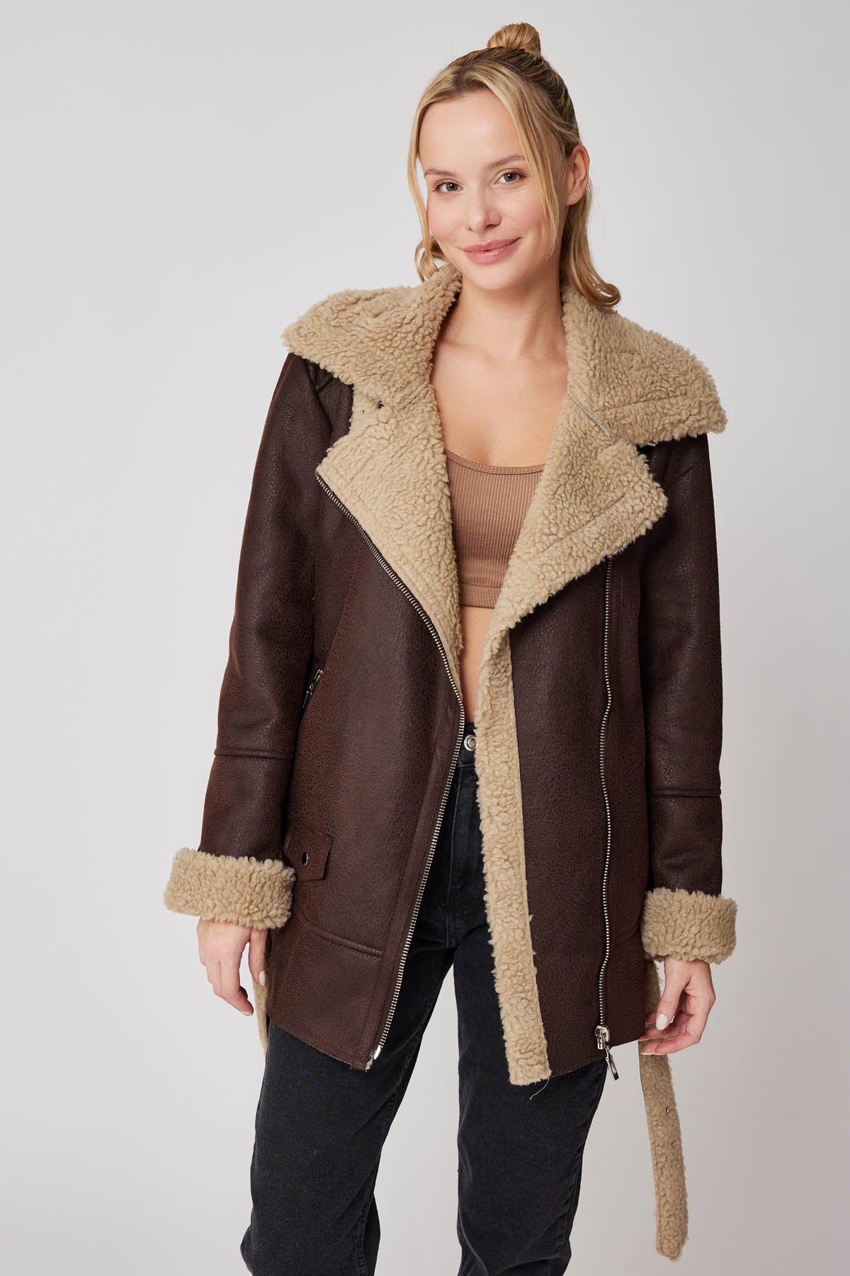 FUR DETAILED LONG BIKER JACKET