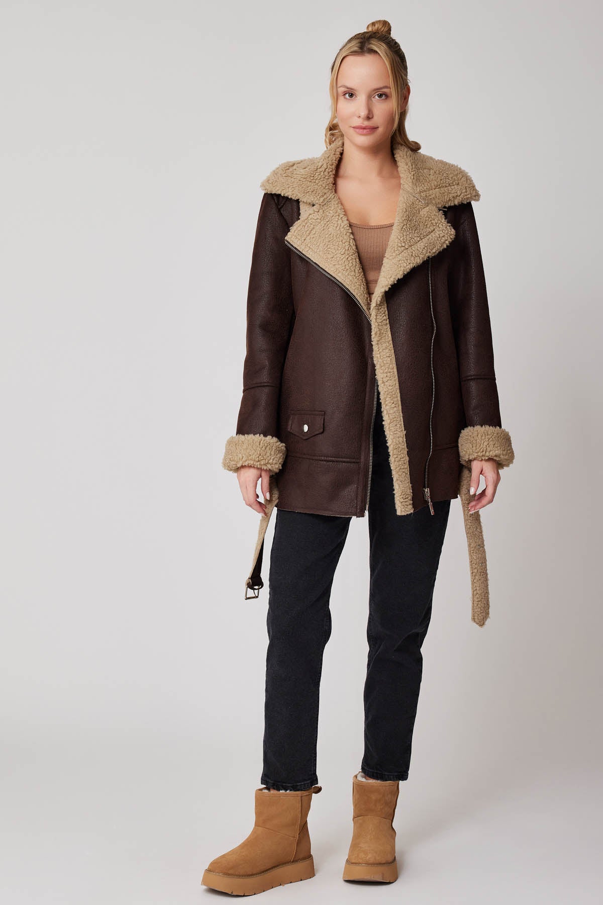 FUR DETAILED LONG BIKER JACKET
