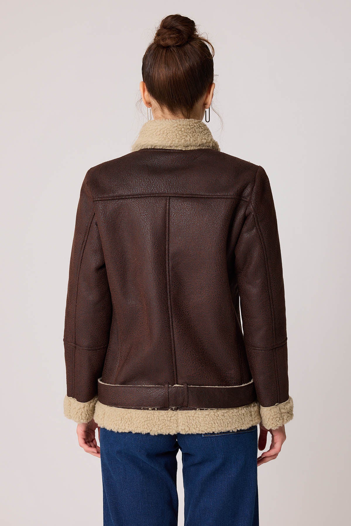 BIKER JACKET WITH FAUX LEATHER COLLAR TIE