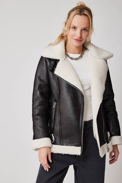 FAUX LEATHER BIKER JACKET WITH FUR