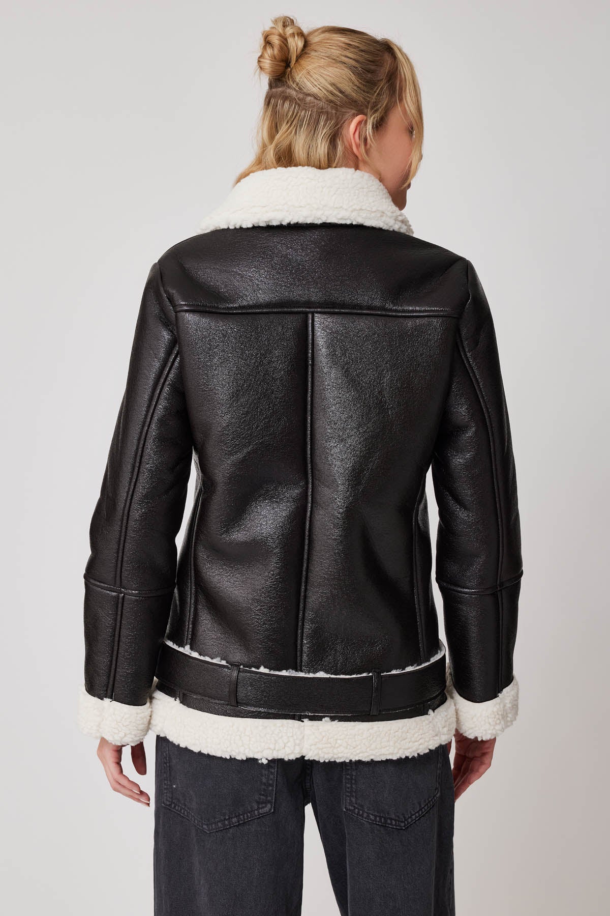 FAUX LEATHER BIKER JACKET WITH FUR