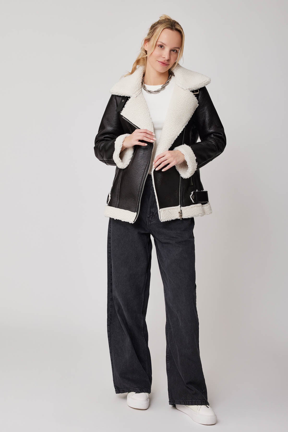 FAUX LEATHER BIKER JACKET WITH FUR