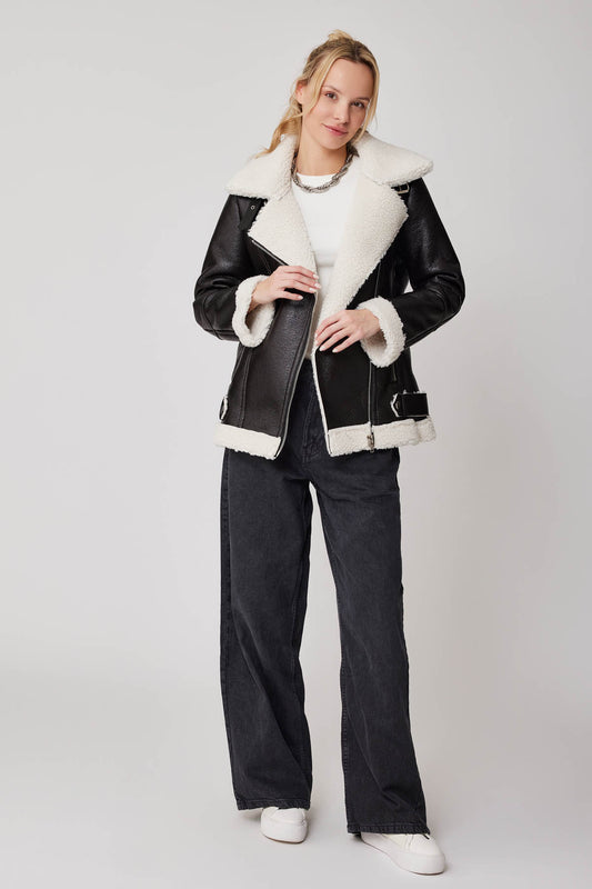 FAUX LEATHER BIKER JACKET WITH FUR