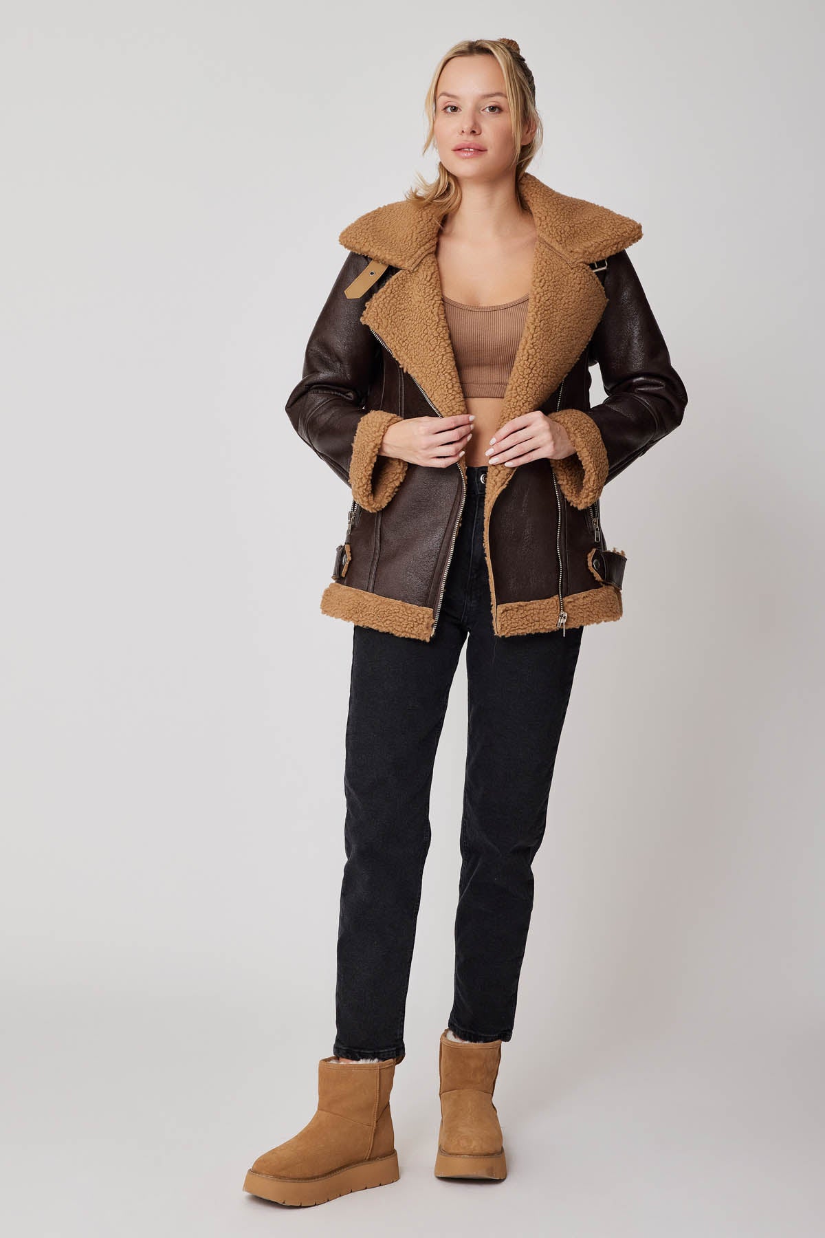 FAUX LEATHER BIKER JACKET WITH FUR