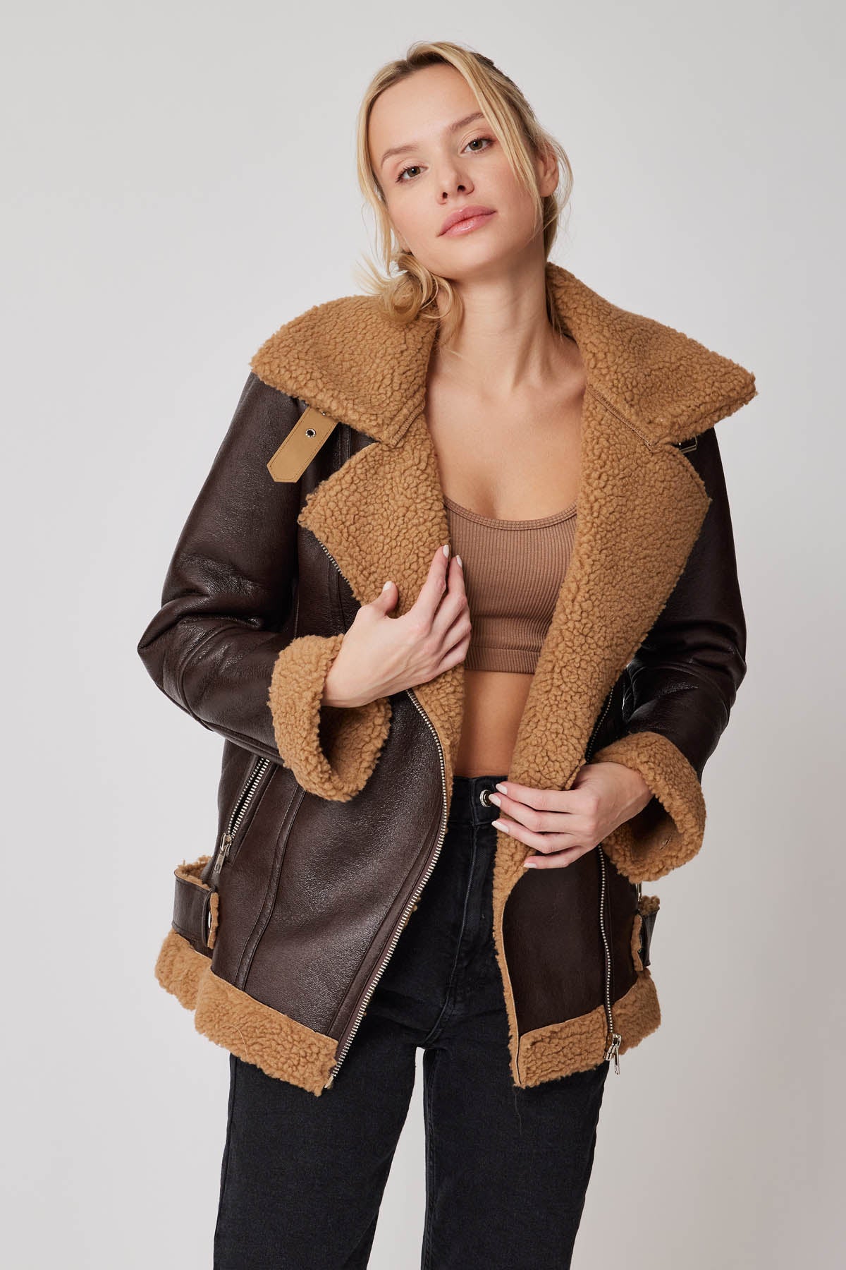 FAUX LEATHER BIKER JACKET WITH FUR
