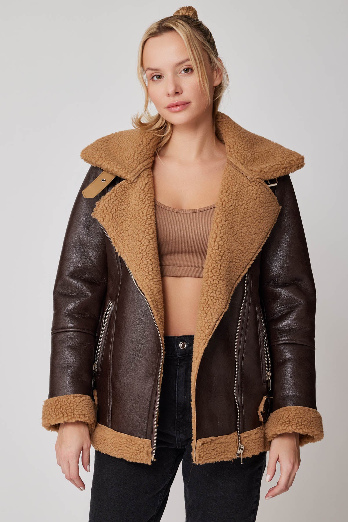 FAUX LEATHER BIKER JACKET WITH FUR
