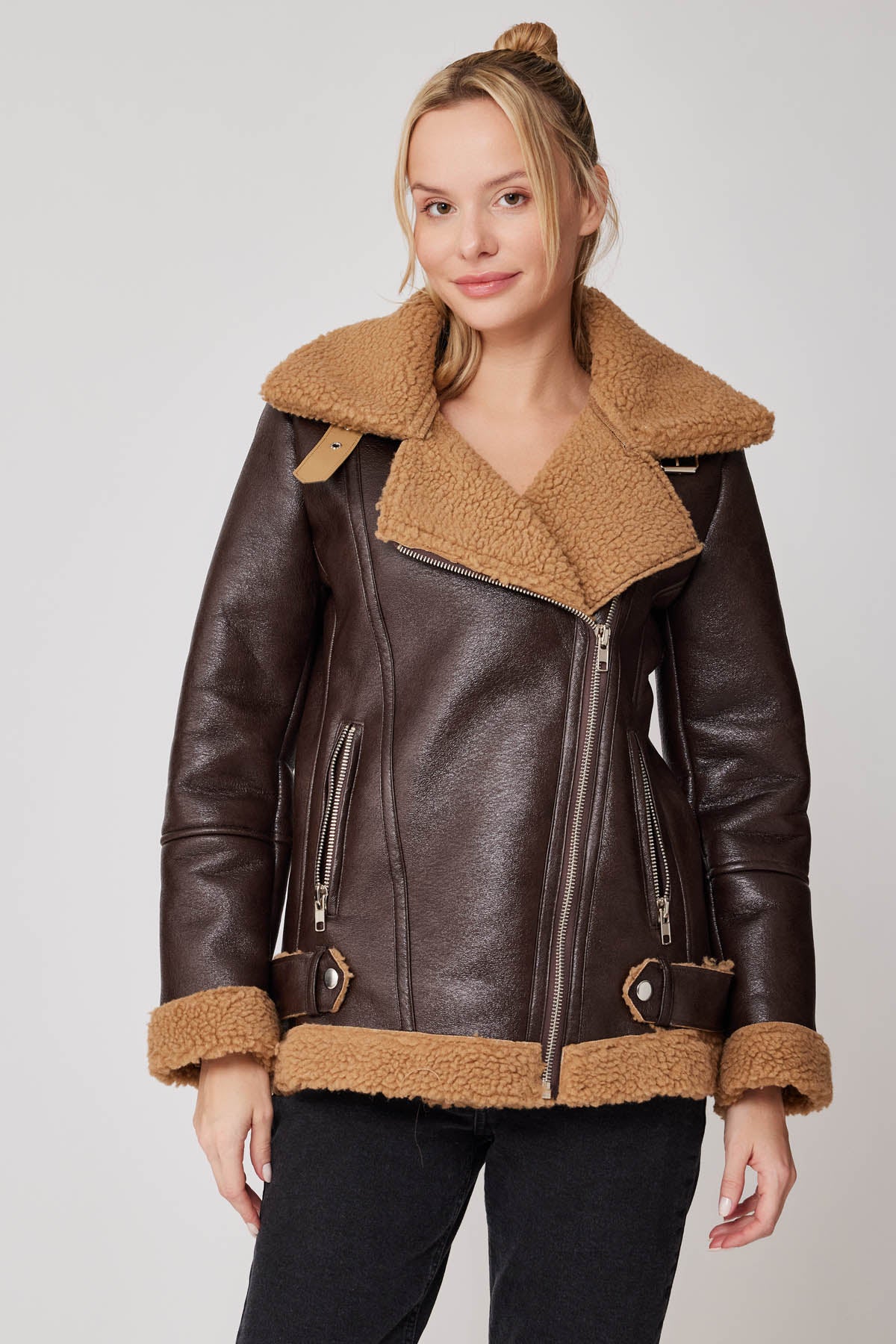 FAUX LEATHER BIKER JACKET WITH FUR