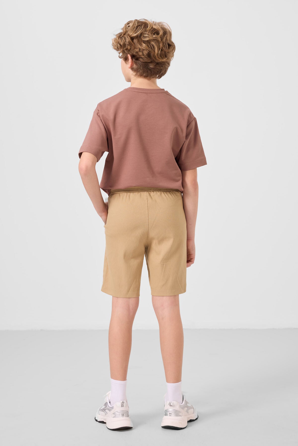 Cinnamon-dark beige cotton oversized fit woven lightweight flexible chino shorts set - 11276