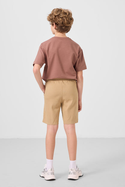 Cinnamon-dark beige cotton oversized fit woven lightweight flexible chino shorts set - 11276