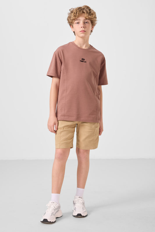 Cinnamon-dark beige cotton oversized fit woven lightweight flexible chino shorts set - 11276