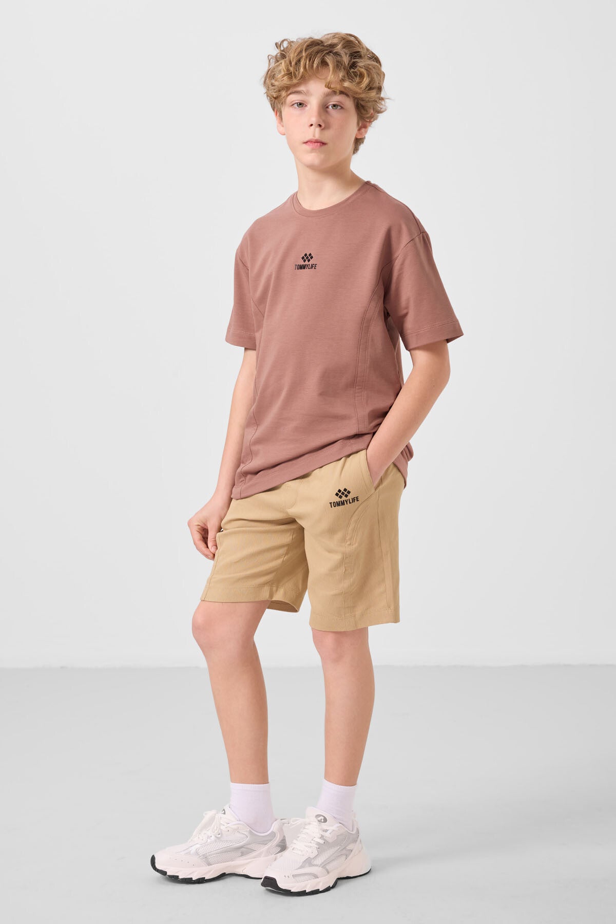 Cinnamon-dark beige cotton oversized fit woven lightweight flexible chino shorts set - 11276