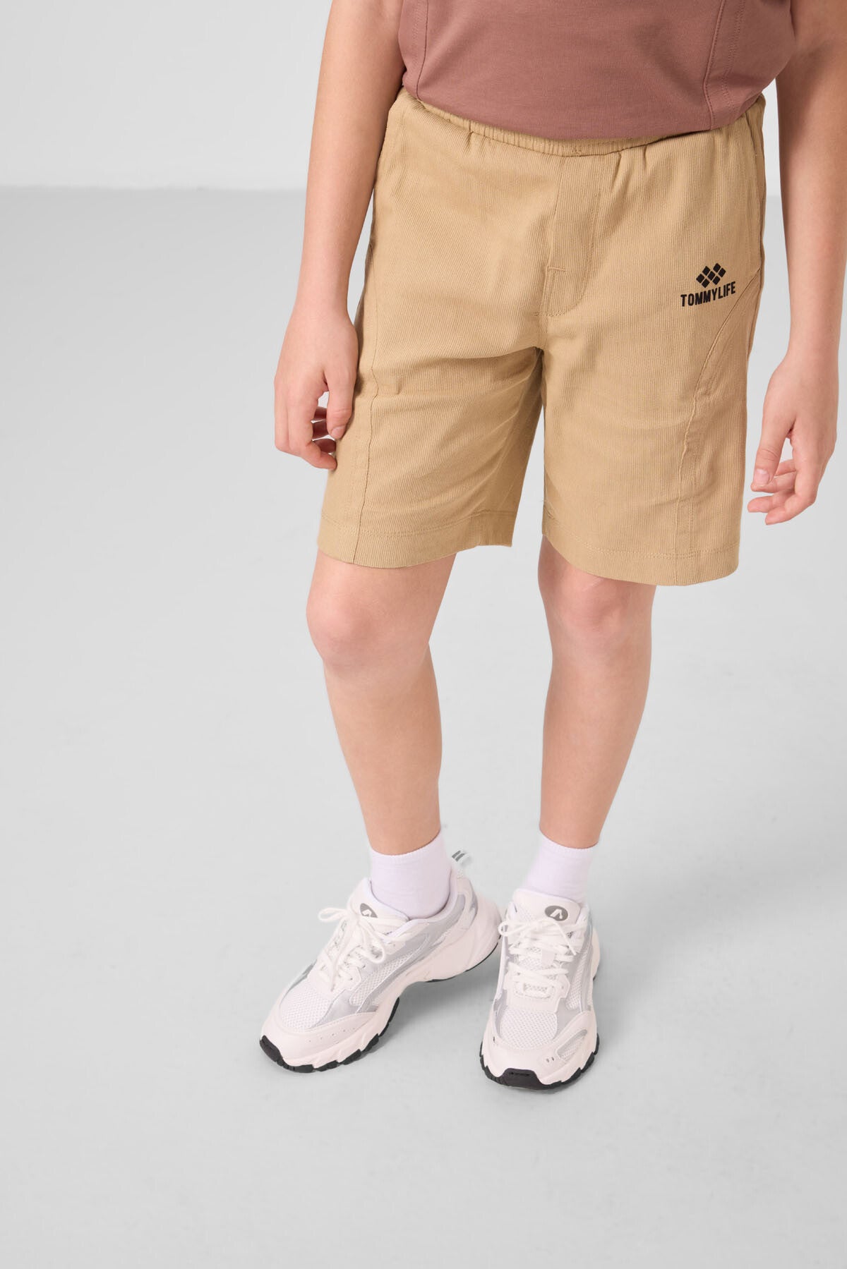 Cinnamon-dark beige cotton oversized fit woven lightweight flexible chino shorts set - 11276
