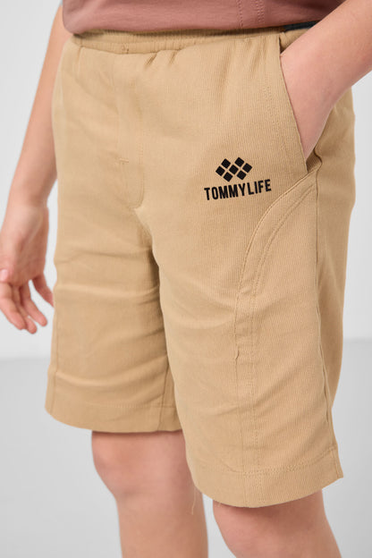 Cinnamon-dark beige cotton oversized fit woven lightweight flexible chino shorts set - 11276