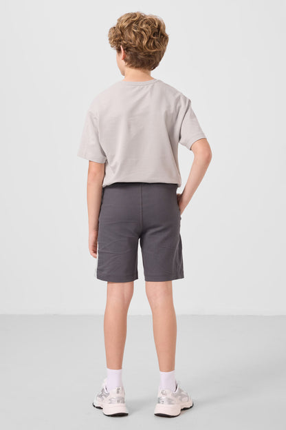 Stone-Anthracite Cotton Oversize Fit Weaving Lightweight Flexible ChinoShorts Set - 11275