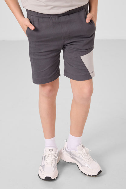 Stone-Anthracite Cotton Oversize Fit Weaving Lightweight Flexible ChinoShorts Set - 11275