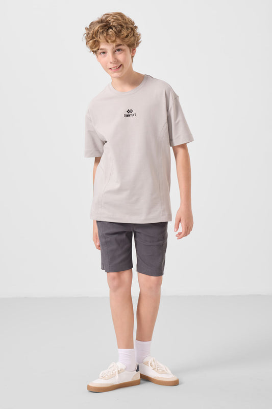 Stone-Anthracite Cotton Oversize Fit Weaving Lightweight Flexible Chino Shorts Set - 11276