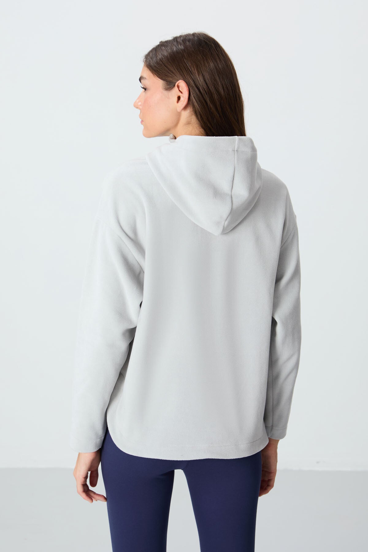 Thick Stone Soft Textured Hooded Oversize Embroidered Fleece Women's Sweatshirt -97286