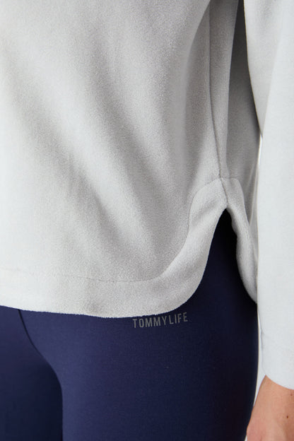 Thick Stone Soft Textured Hooded Oversize Embroidered Fleece Women's Sweatshirt -97286