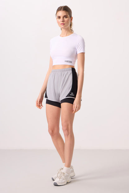 Stone Polyester Hidden Pocket Zippered Standard Fit Women's Lined Shorts - 91015