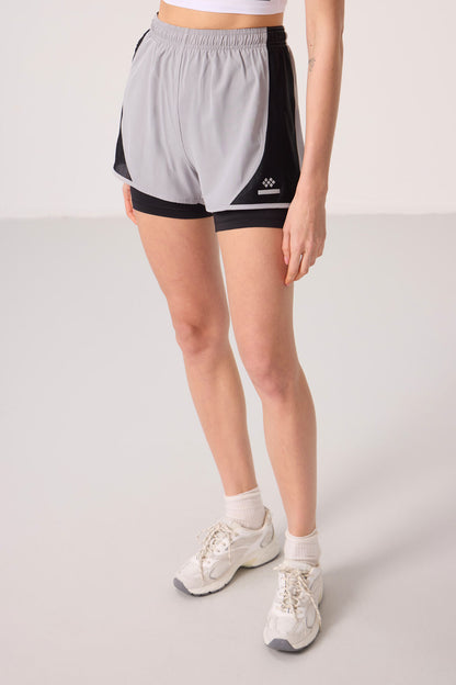 Stone Polyester Hidden Pocket Zippered Standard Fit Women's Lined Shorts - 91015
