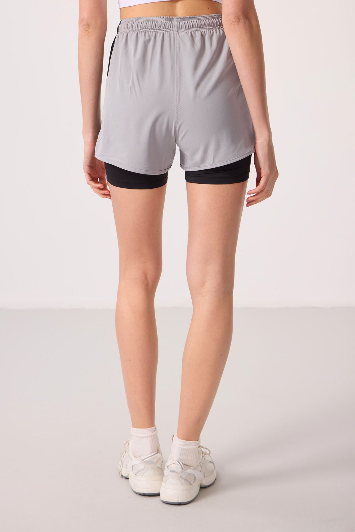Stone Polyester Hidden Pocket Zippered Standard Fit Women's Lined Shorts - 91015