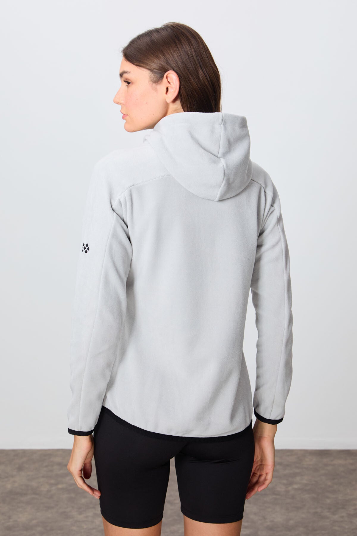 Stone Thick Soft Textured Hooded Standard Fit Embroidered Fleece Women's Sweatshirt -97287