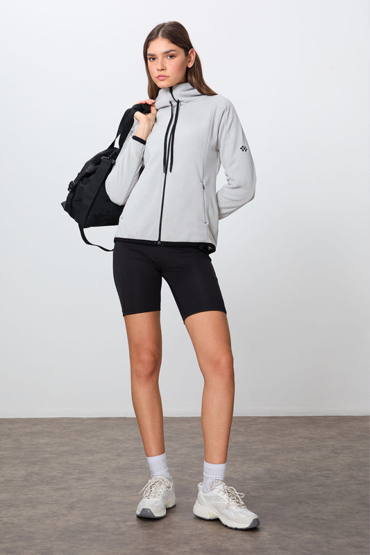 Stone Thick Soft Textured Hooded Standard Fit Embroidered Fleece Women's Sweatshirt -97287