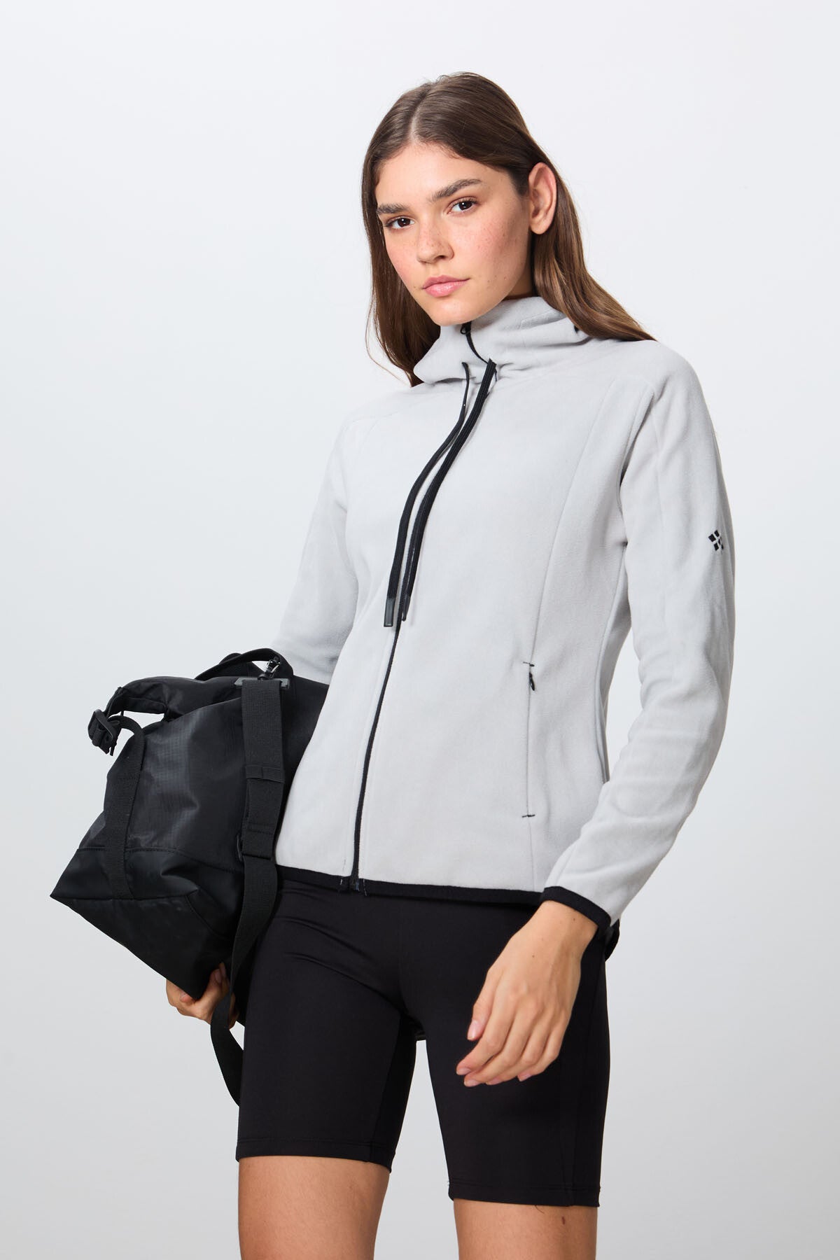 Stone Thick Soft Textured Hooded Standard Fit Embroidered Fleece Women's Sweatshirt -97287