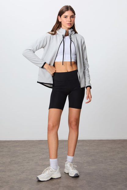 Stone Thick Soft Textured Hooded Standard Fit Embroidered Fleece Women's Sweatshirt -97287