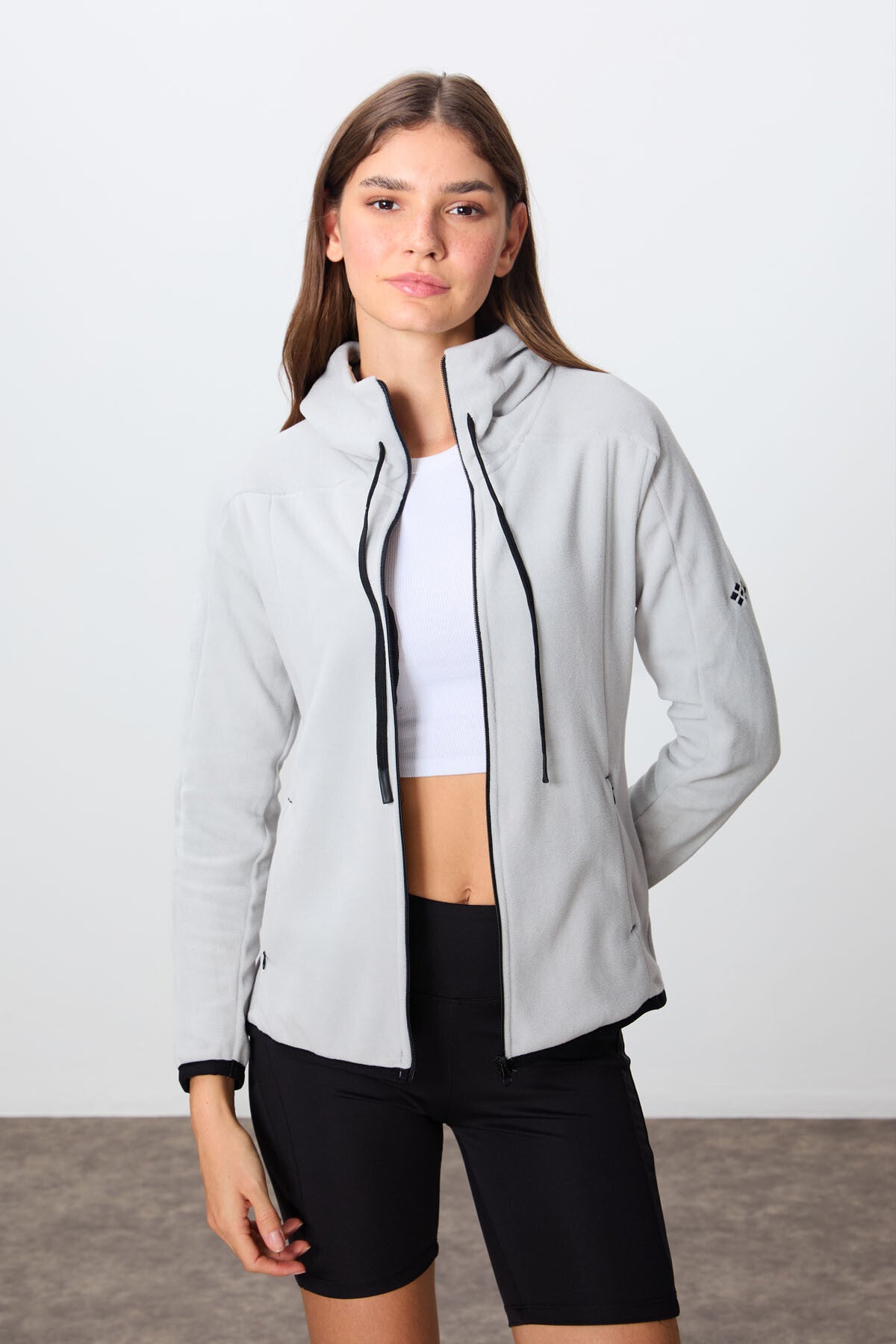 Stone Thick Soft Textured Hooded Standard Fit Embroidered Fleece Women's Sweatshirt -97287