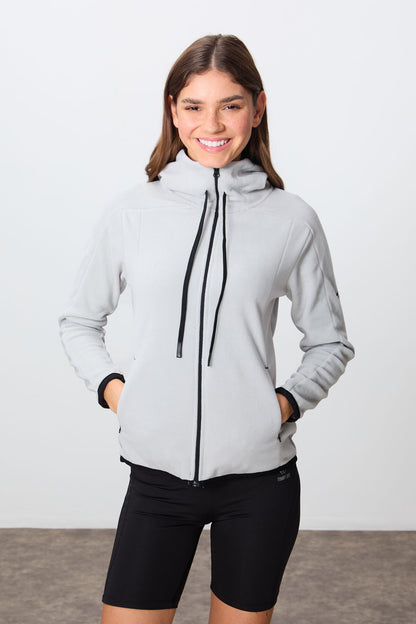 Stone Thick Soft Textured Hooded Standard Fit Embroidered Fleece Women's Sweatshirt -97287