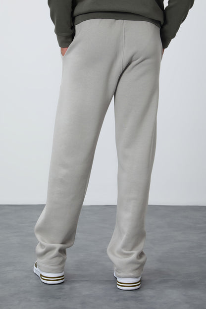 Stone Cotton Thick Fleece-Lined Soft Textured Oversize Embroidered Men's Tracksuit Bottom -82146