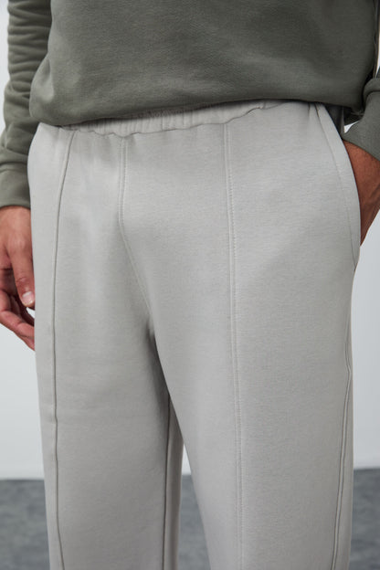 Stone Cotton Thick Fleece-Lined Soft Textured Oversize Embroidered Men's Tracksuit Bottom -82146