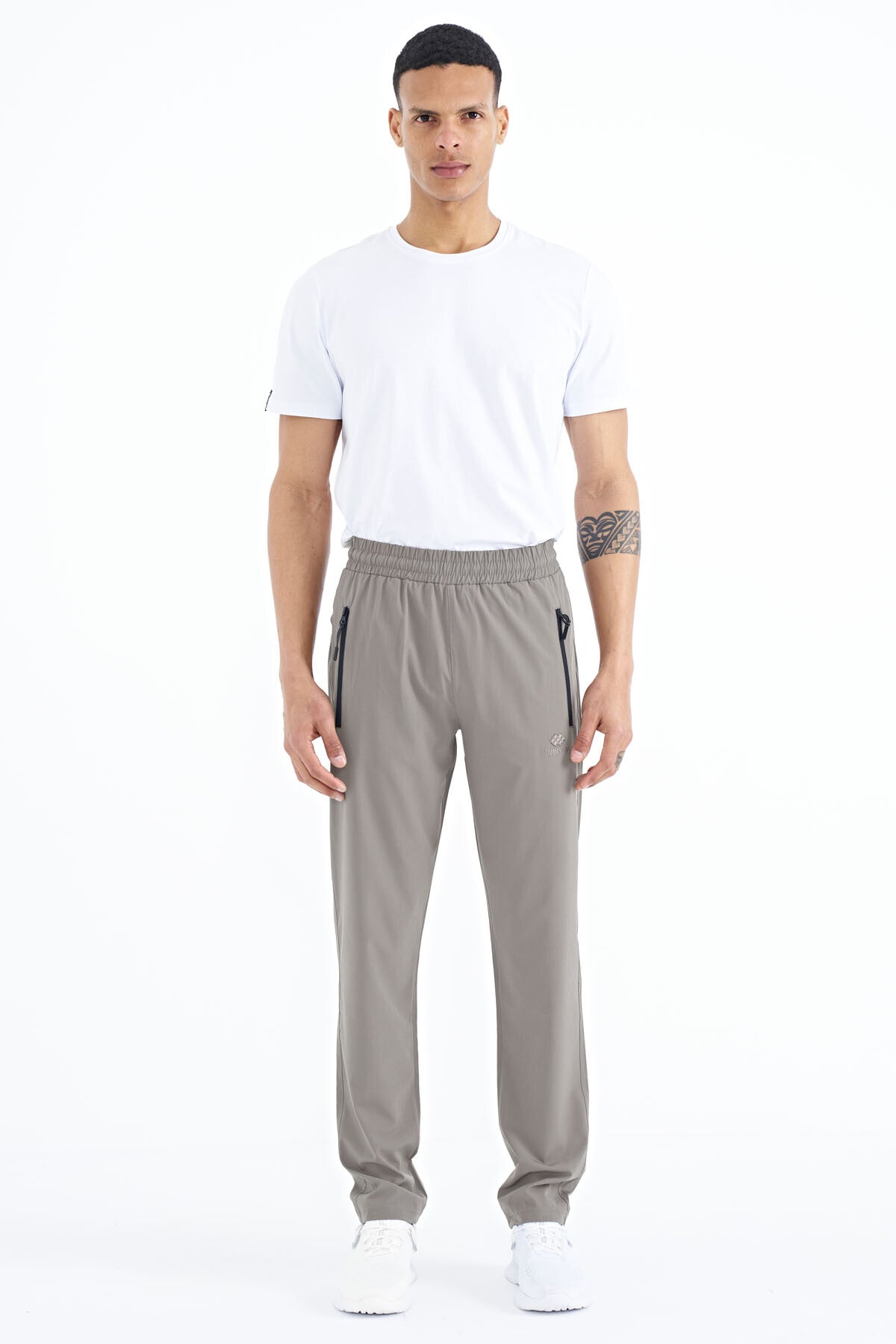 Stone Men's Zippered Three-Pocket Standard Fit Classic Hem Tracksuit Bottom - 84768