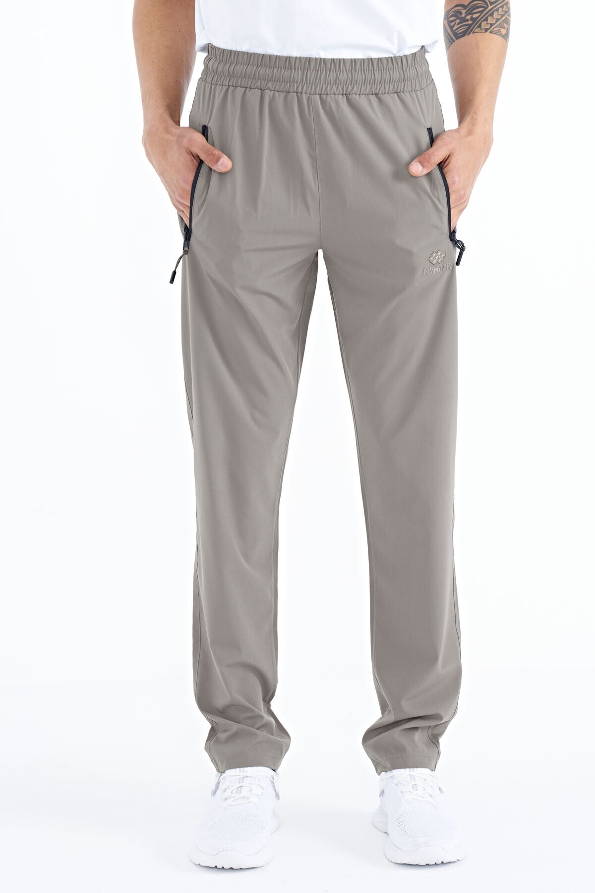 Stone Men's Zippered Three-Pocket Standard Fit Classic Hem Tracksuit Bottom - 84768