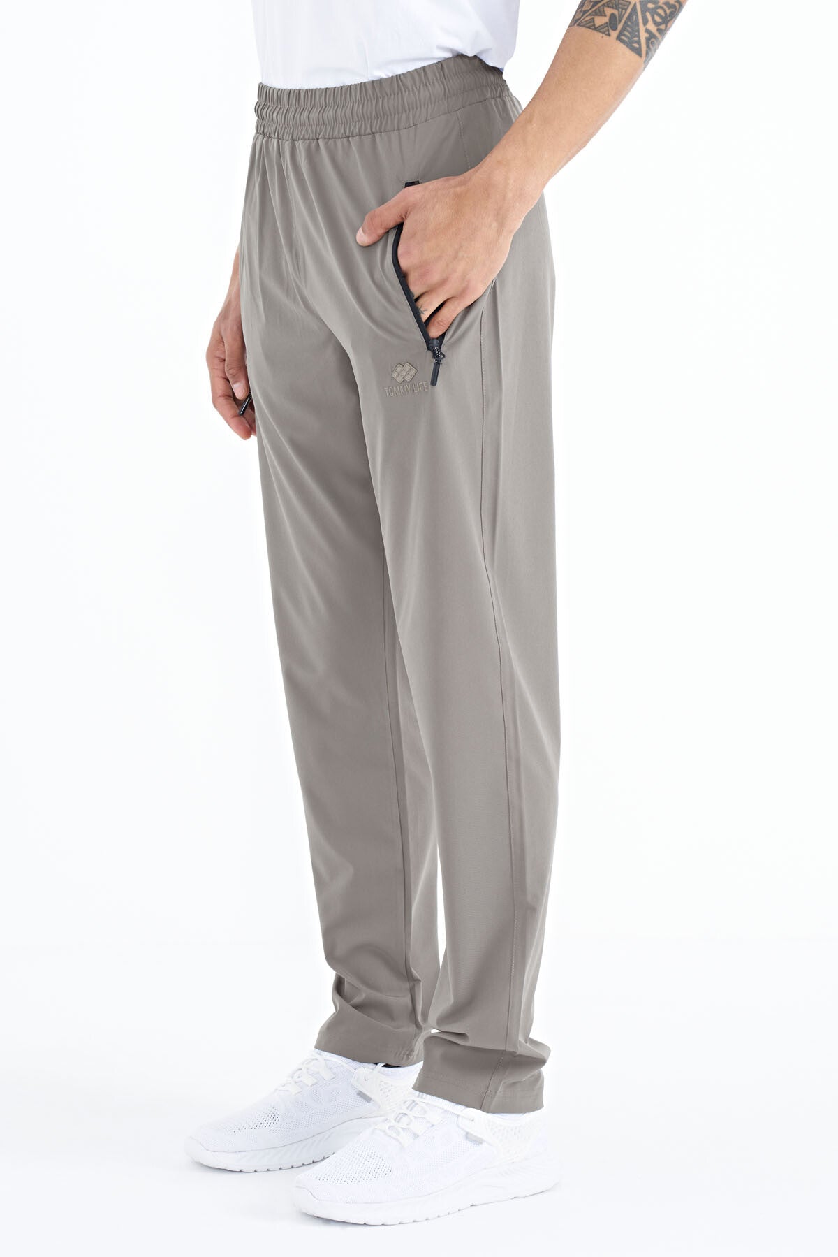 Stone Men's Zippered Three-Pocket Standard Fit Classic Hem Tracksuit Bottom - 84768