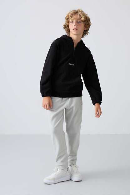 Stone Thick Soft Textured Standard Fit Embroidered Fleece Boys' Tracksuit Bottom - 11219