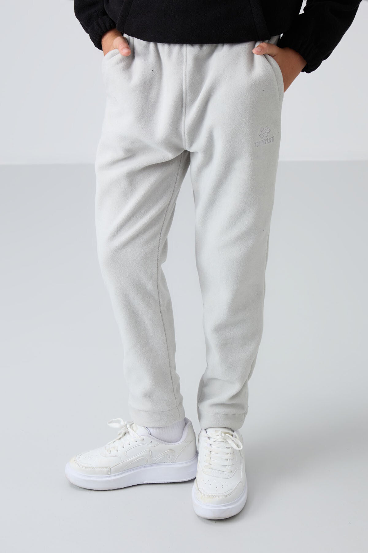 Stone Thick Soft Textured Standard Fit Embroidered Fleece Boys' Tracksuit Bottom - 11219