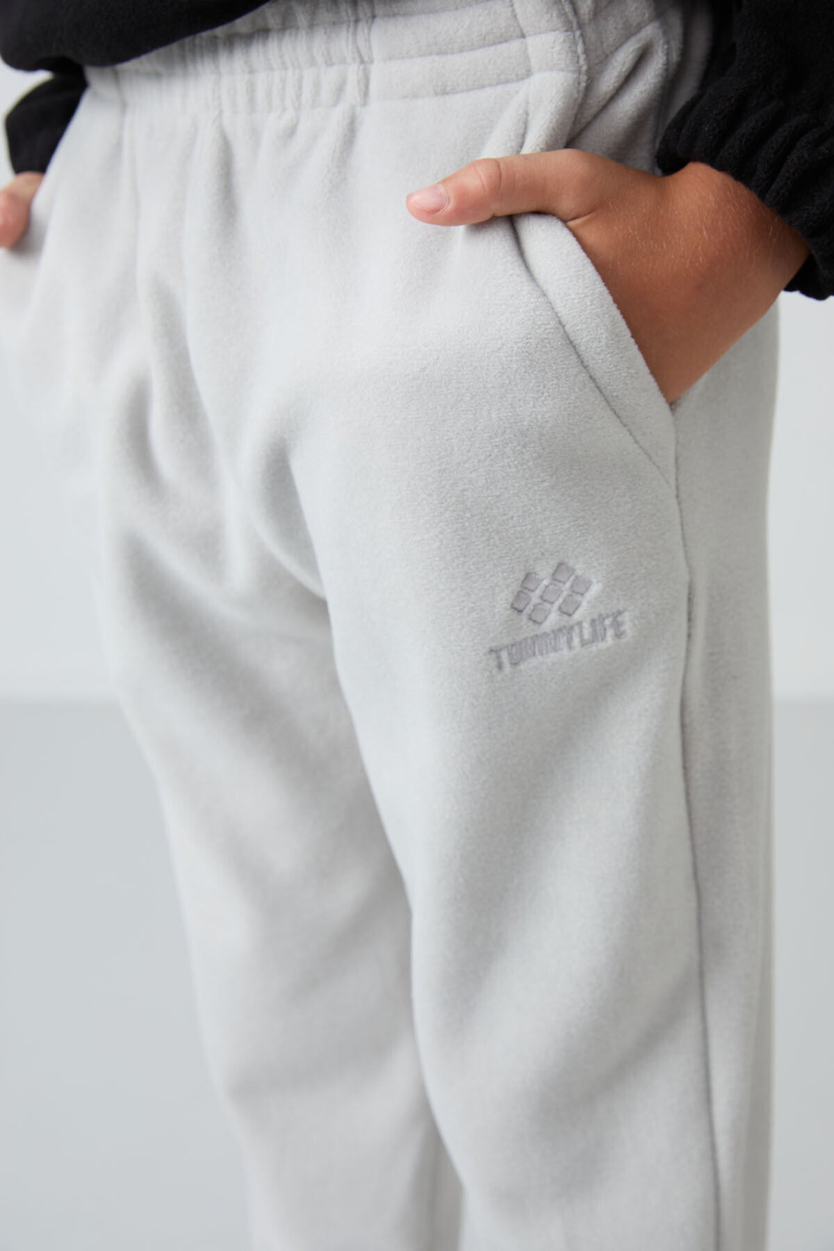 Stone Thick Soft Textured Standard Fit Embroidered Fleece Boys' Tracksuit Bottom - 11219