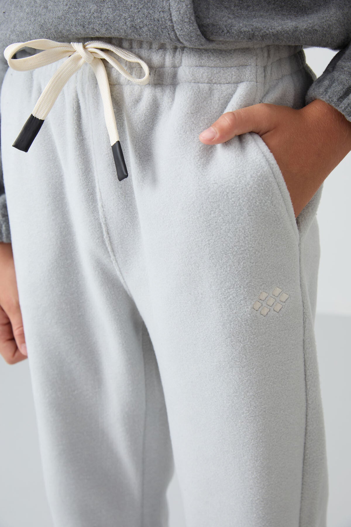 Stone Thick Soft Textured Standard Fit Embroidered Fleece Boys' Tracksuit Bottom - 11220