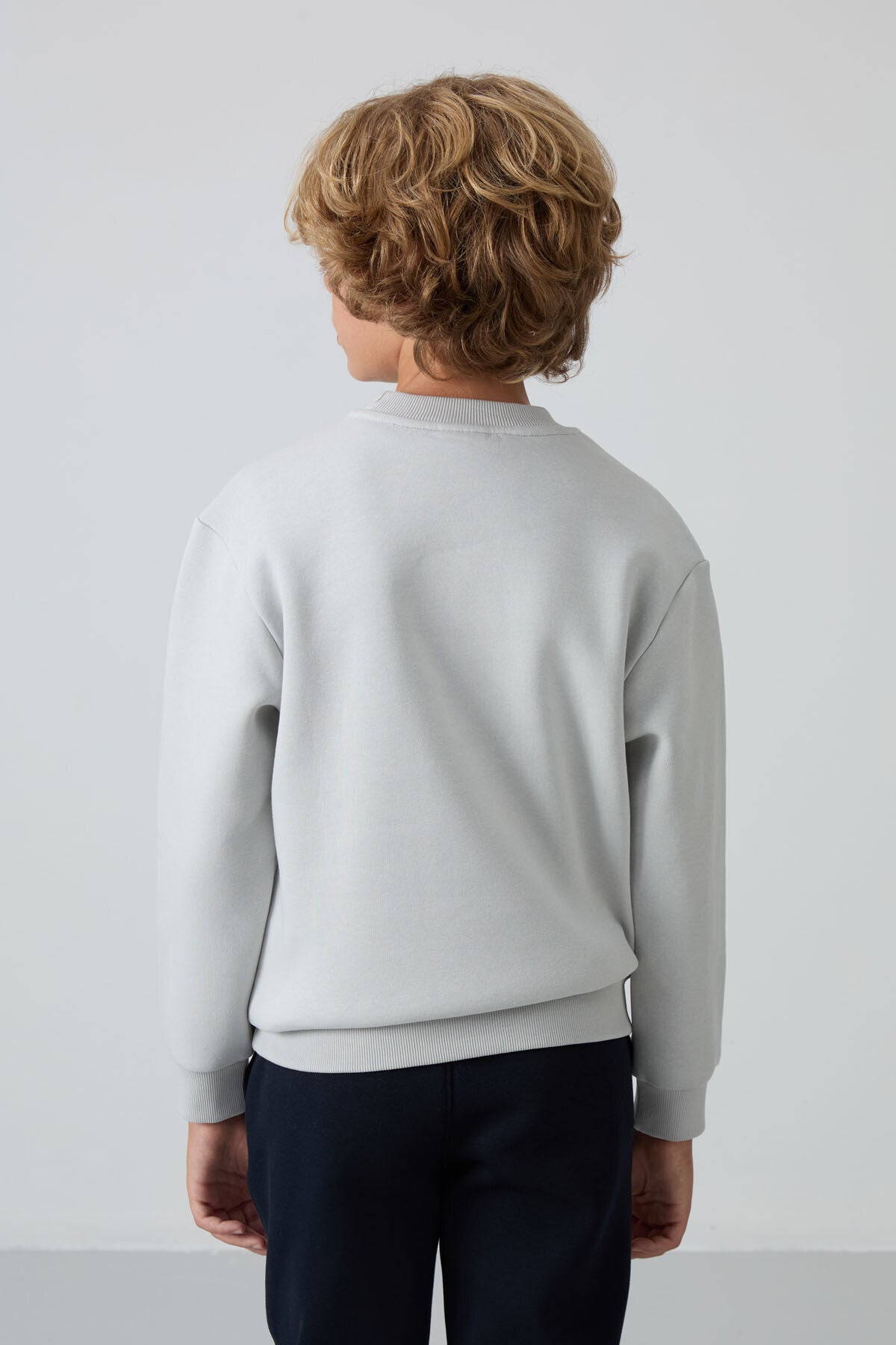 Stone Washed Thick Fleece-Lined Soft Textured Standard Fit Embroidered Boys' Sweatshirt - 11232