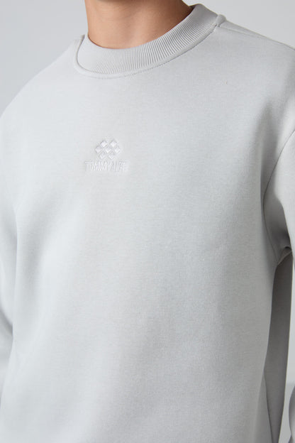 Stone Washed Thick Fleece-Lined Soft Textured Standard Fit Embroidered Boys' Sweatshirt - 11232