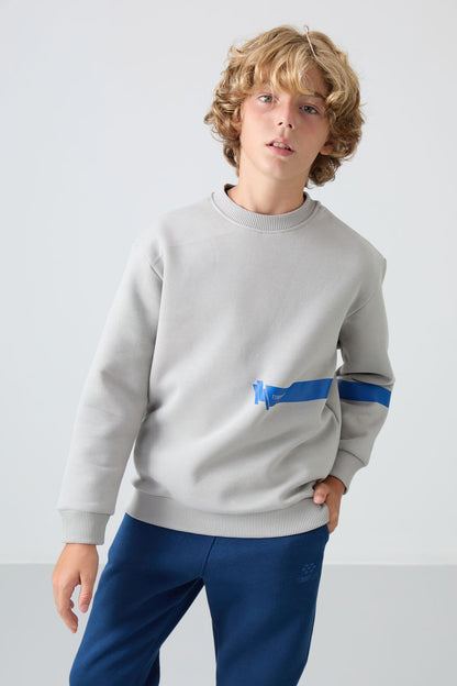Stone Cotton Thick Fleece-Lined Soft Textured Standard Fit Printed Boys' Sweatshirt - 11238