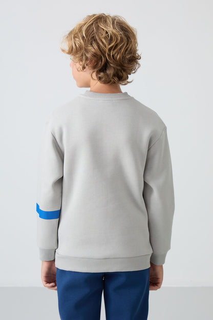 Stone Cotton Thick Fleece-Lined Soft Textured Standard Fit Printed Boys' Sweatshirt - 11238