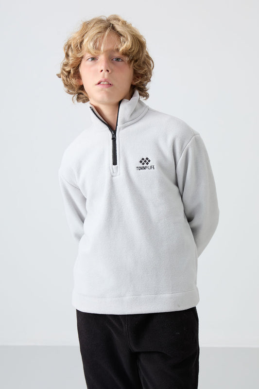Stone Thick Soft Textured Standard Fit Embroidered Fleece Boys' Sweatshirt - 11221